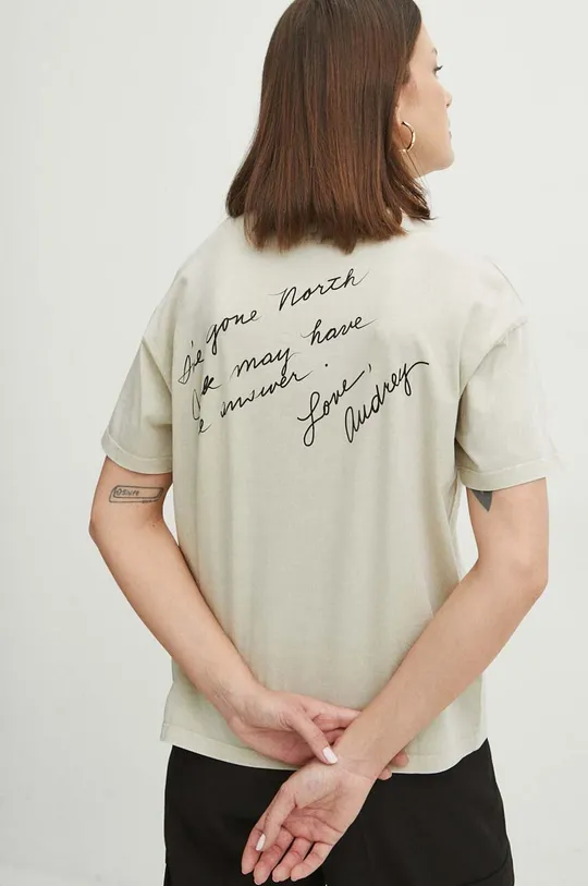 T-shirt bawełniany damski Twin Peaks kolor beżowy Damski