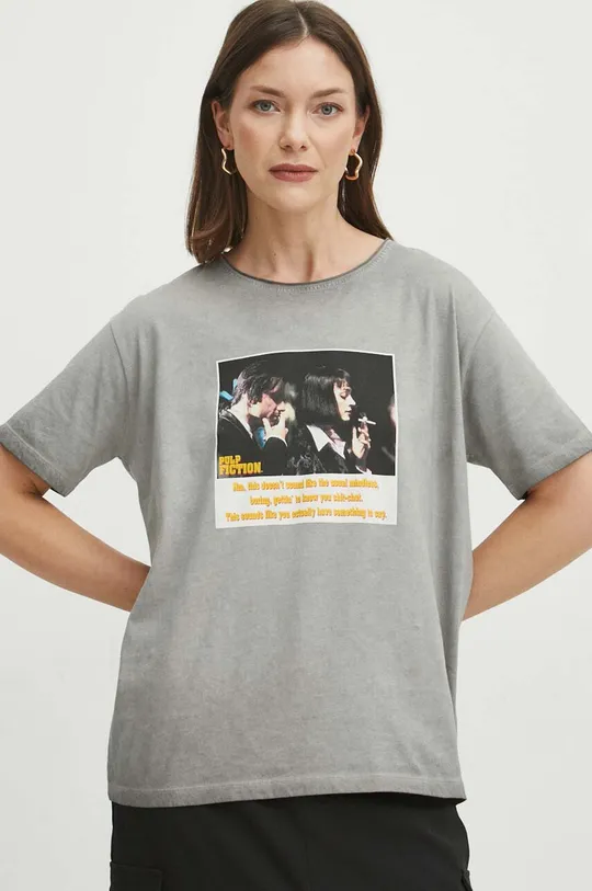 T-shirt bawełniany damski Pulp Fiction kolor szary szary