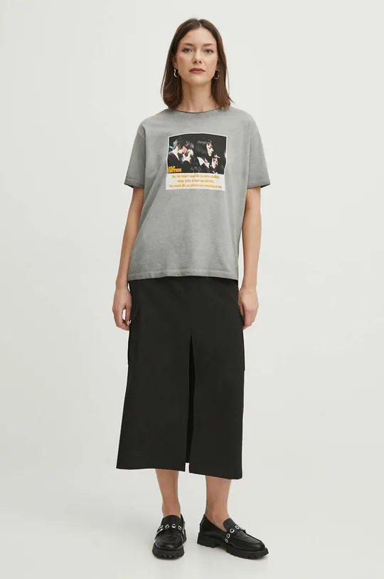 T-shirt bawełniany damski Pulp Fiction kolor szary 100 % Bawełna