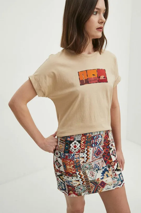 Bavlnené tričko dámske z kolekcie Jerzy Nowosielski x Medicine béžová farba Dámsky