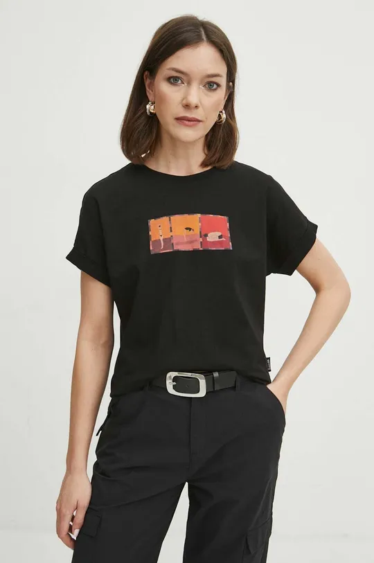 T-shirt bawełniany damski z kolekcji Jerzy Nowosielski x Medicine kolor czarny czarny