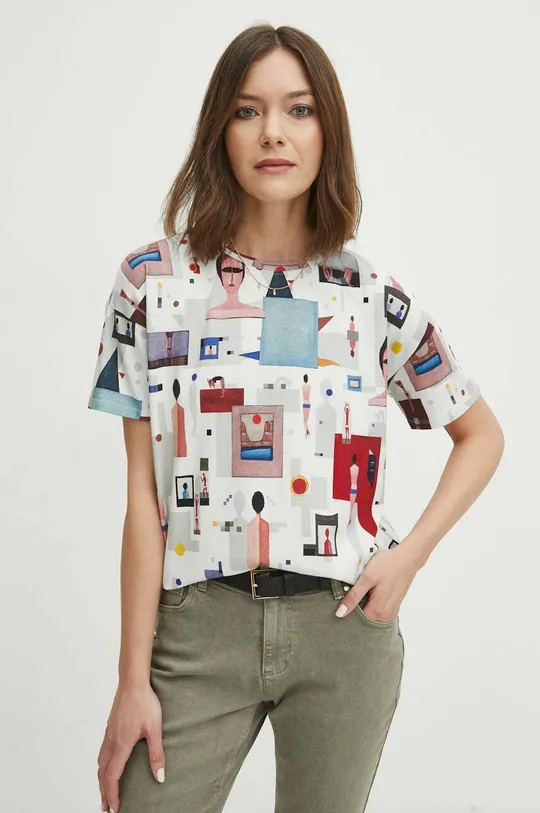 T-shirt bawełniany damski z domieszką elastanu z kolekcji Jerzy Nowosielski x Medicine kolor multicolor multicolor