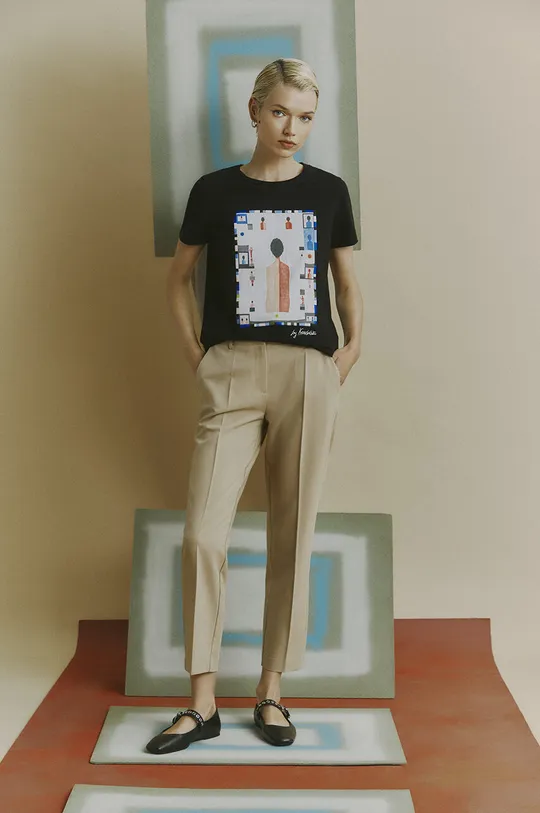 czarny T-shirt bawełniany damski z domieszką elastanu z kolekcji Jerzy Nowosielski x Medicine kolor czarny Damski