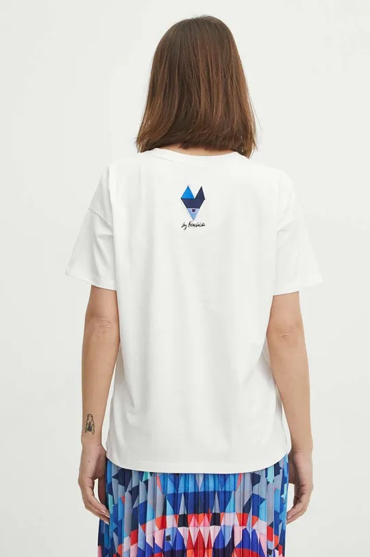 beżowy T-shirt bawełniany damski z domieszką elastanu z kolekcji Jerzy Nowosielski x Medicine kolor beżowy