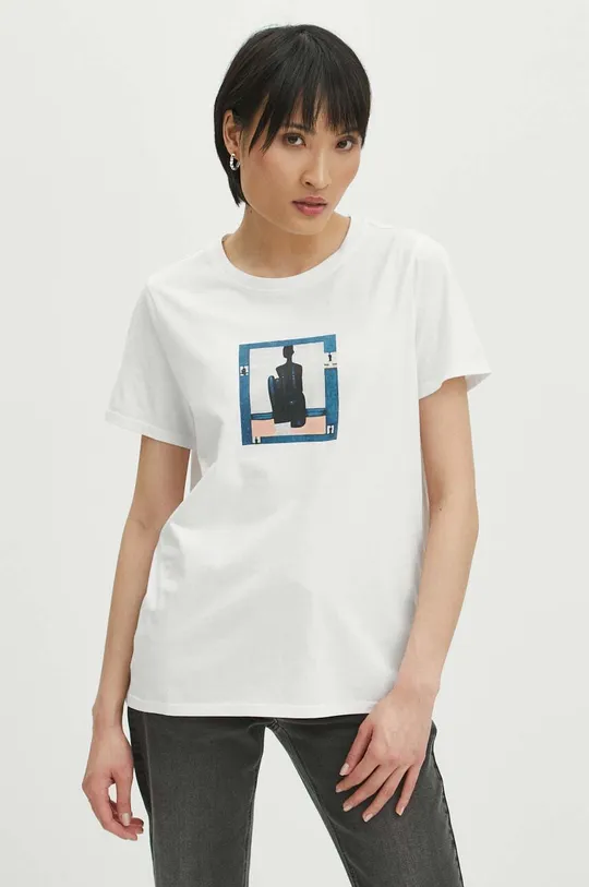 T-shirt bawełniany damski z kolekcji Jerzy Nowosielski x Medicine kolor biały biały