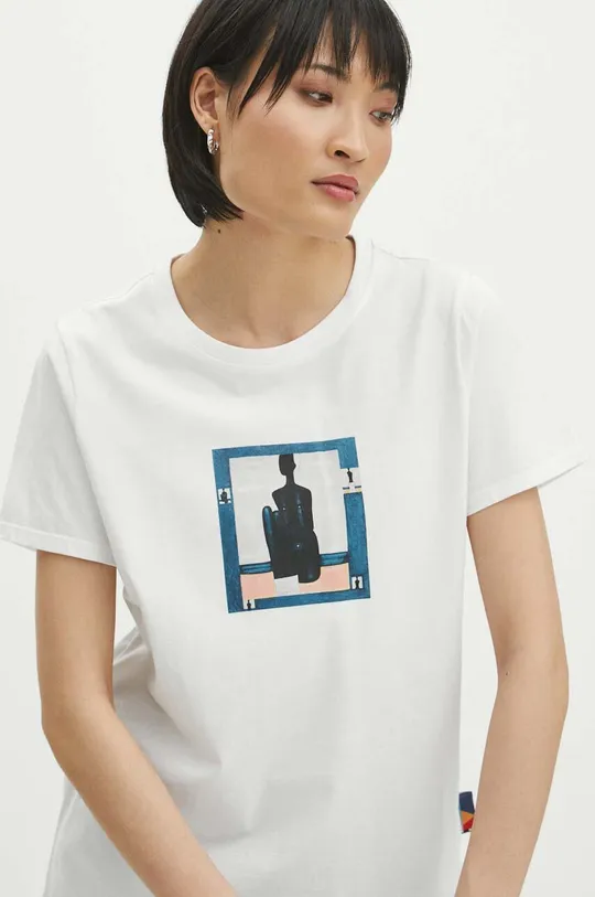 T-shirt bawełniany damski z kolekcji Jerzy Nowosielski x Medicine kolor biały Damski
