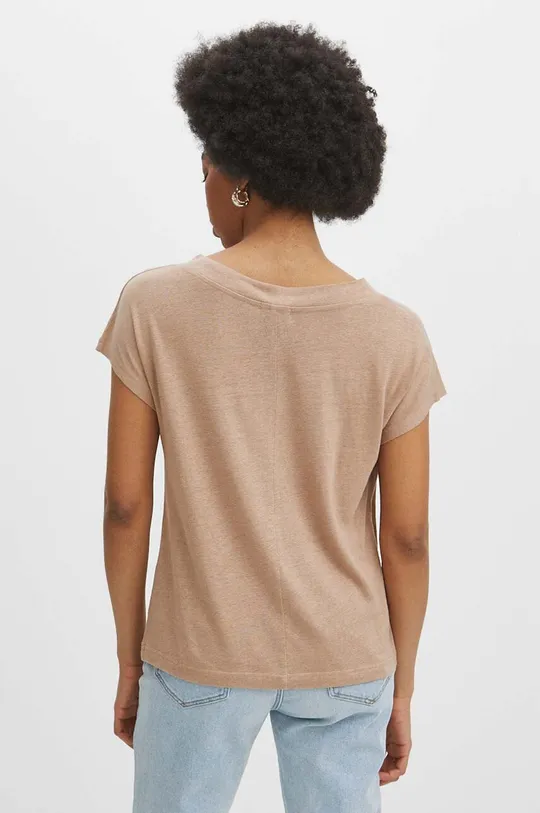 Ľanové tričko dámsky béžová farba 100 % Ľan