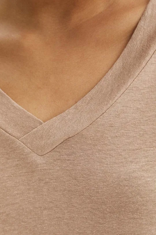 Ľanové tričko dámsky béžová farba Dámsky