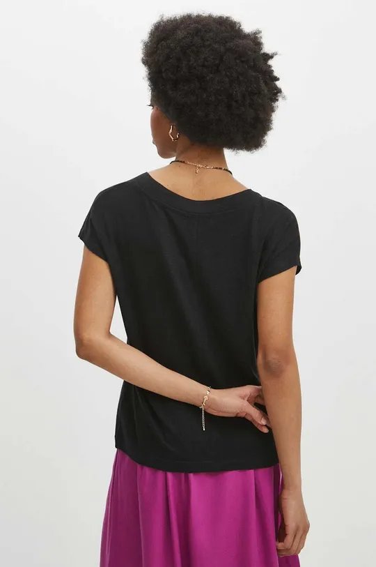 T-shirt lniany damski gładki kolor czarny 100 % Len