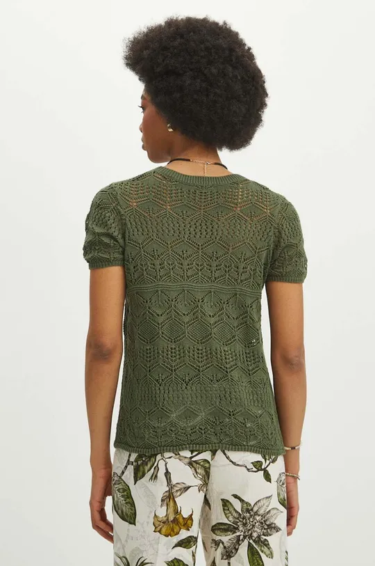 T-shirt bawełniany damski ażurowy kolor zielony Materiał główny: 100 % Bawełna