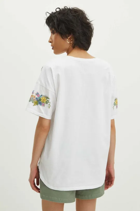 T-shirt bawełniany damski z nadrukiem kolor biały 100 % Bawełna