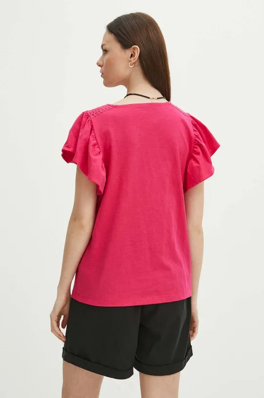 T-shirt bawełniany damski z ozdobną aplikacją kolor różowy 100 % Bawełna