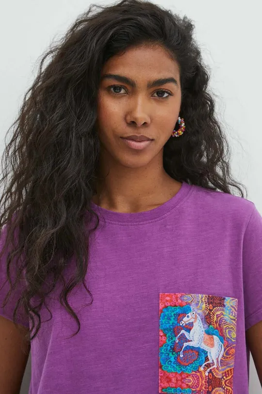 Bavlněné tričko dámské s potiskem z kolekce Jane Tattersfield x Medicine fialová barva Dámský
