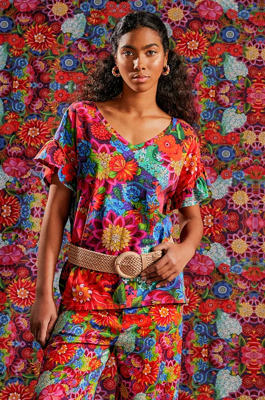 multicolor T-shirt bawełniany damski z domieszką elastanu z kolekcji Jane Tattersfield x Medicine kolor multicolor Damski