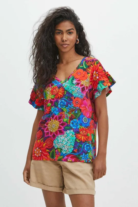 T-shirt bawełniany damski z domieszką elastanu z kolekcji Jane Tattersfield x Medicine kolor multicolor 95 % Bawełna, 5 % Elastan