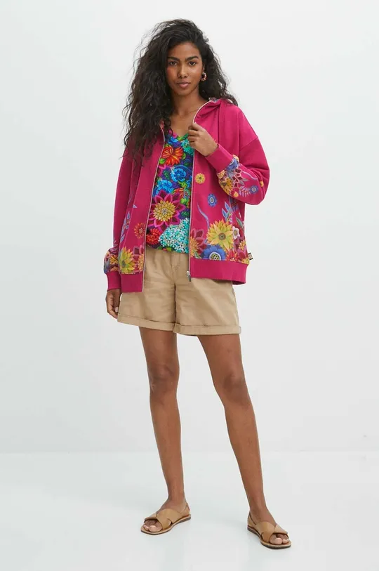multicolor T-shirt bawełniany damski z domieszką elastanu z kolekcji Jane Tattersfield x Medicine kolor multicolor