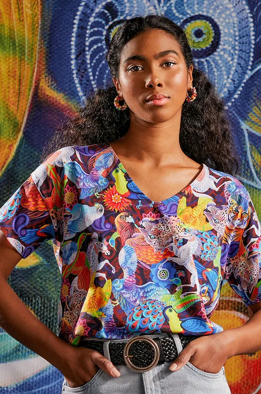 multicolor T-shirt bawełniany damski z kolekcji Jane Tattersfield x Medicine kolor multicolor Damski