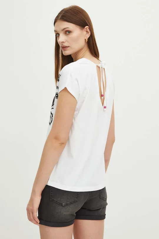 T-shirt bawełniany damski z nadrukiem kolor biały 100 % Bawełna