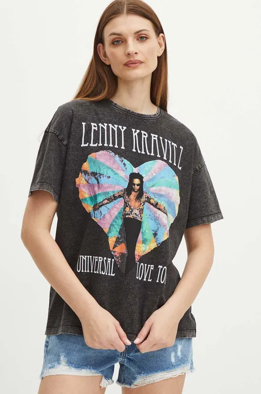 Bavlnené tričko dámske Lenny Kravitz čierna farba čierna