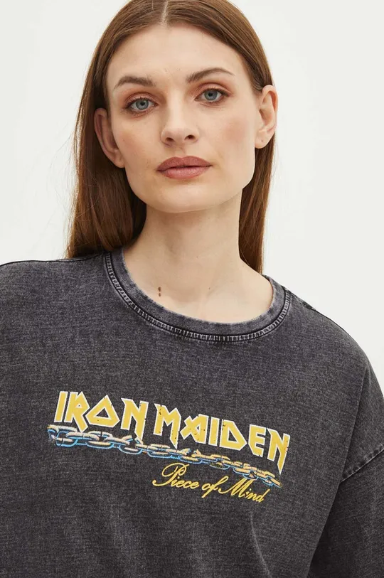 szary T-shirt bawełniany damski Iron Maiden kolor szary