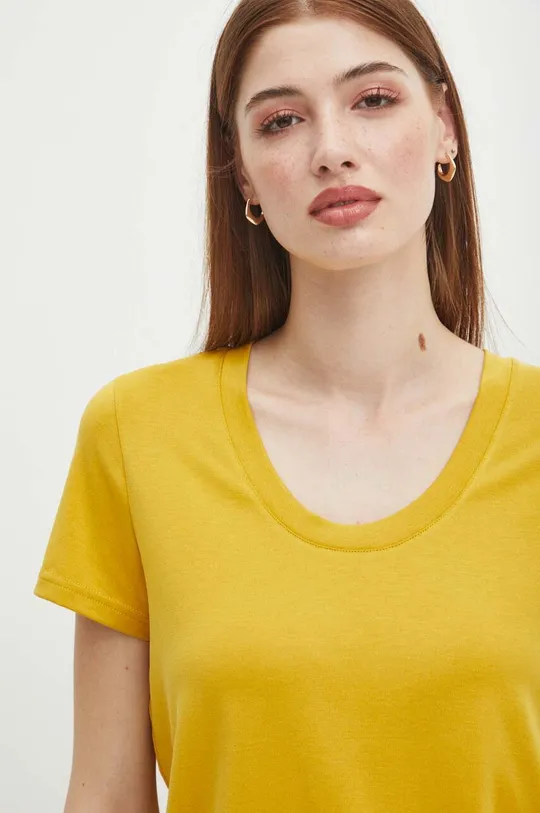 żółty T-shirt damski z domieszką elastanu i modalu gładki kolor żółty Damski