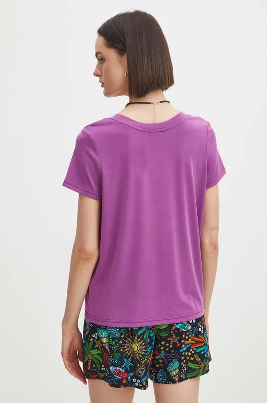 T-shirt damski z domieszką elastanu i modalu gładki kolor fioletowy 70 % Modal, 25 % Poliester, 5 % Elastan