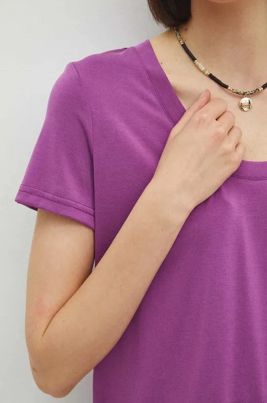 T-shirt damski z domieszką elastanu i modalu gładki kolor fioletowy Damski
