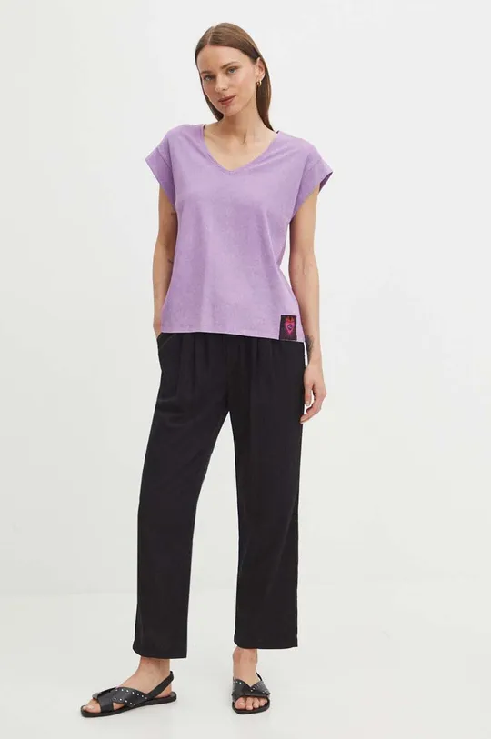 Bavlněné tričko fialová barva fialová