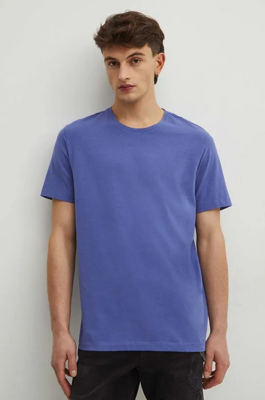 fioletowy T-shirt bawełniany męski z domieszką elastanu gładki kolor fioletowy Męski