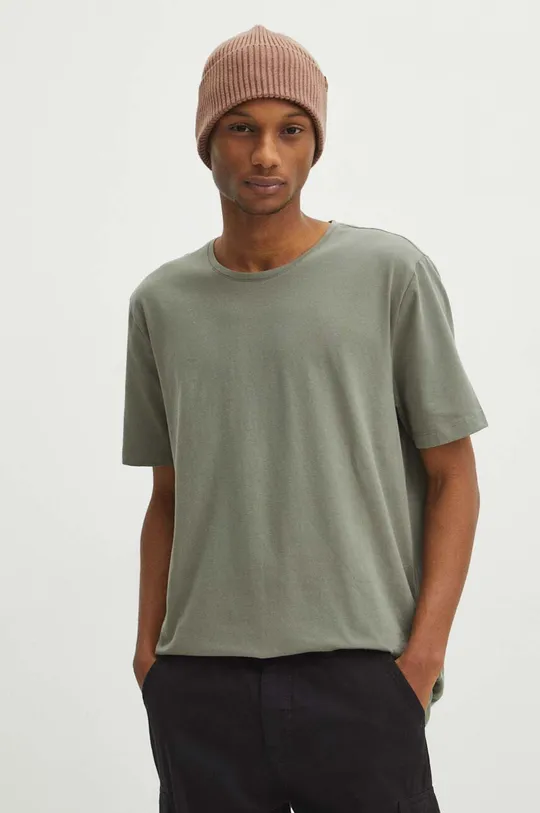 zelená Bavlnené tričko pánske s elastanom hladké zelená farba