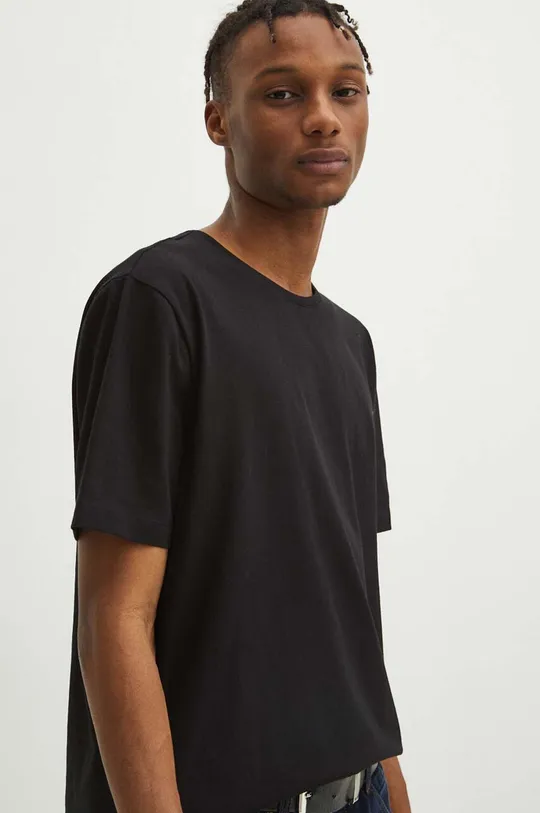 czarny T-shirt bawełniany męski z domieszką elastanu gładki kolor czarny Męski