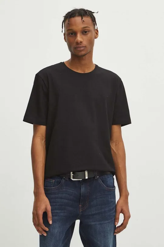 czarny T-shirt bawełniany męski z domieszką elastanu gładki kolor czarny