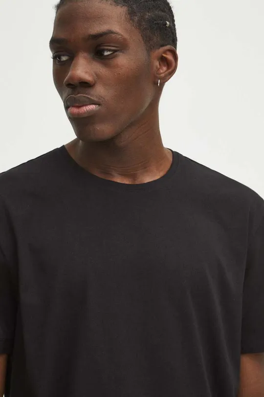 czarny T-shirt bawełniany męski z domieszką elastanu kolor czarny Męski