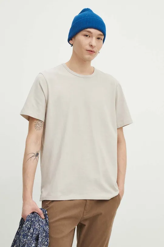 beżowy T-shirt bawełniany męski gładki kolor beżowy Męski