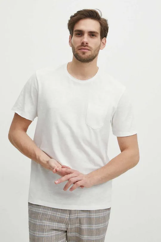 beżowy T-shirt bawełniany męski gładki kolor beżowy