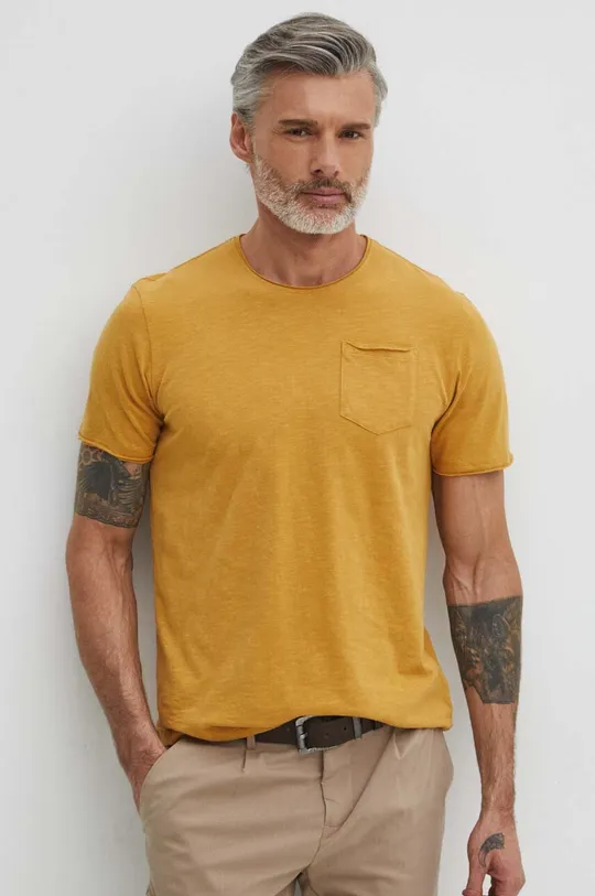 żółty T-shirt bawełniany męski gładki kolor żółty Męski