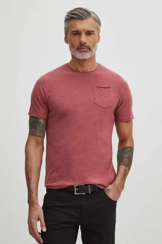 fioletowy T-shirt bawełniany męski gładki kolor fioletowy Męski