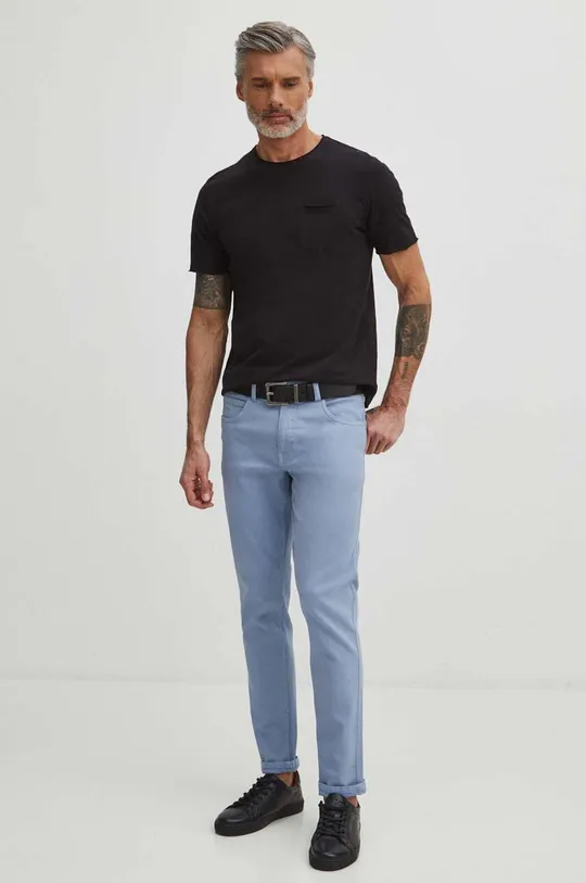 T-shirt bawełniany męski gładki kolor czarny czarny