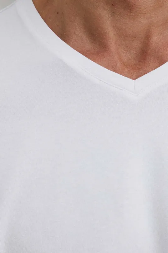 T-shirt bawełniany męski z domieszką elastanu gładki kolor biały Męski