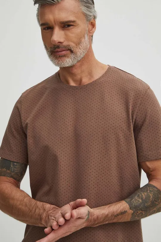brązowy T-shirt bawełniany męski z dzianiny strukturalnej kolor brązowy