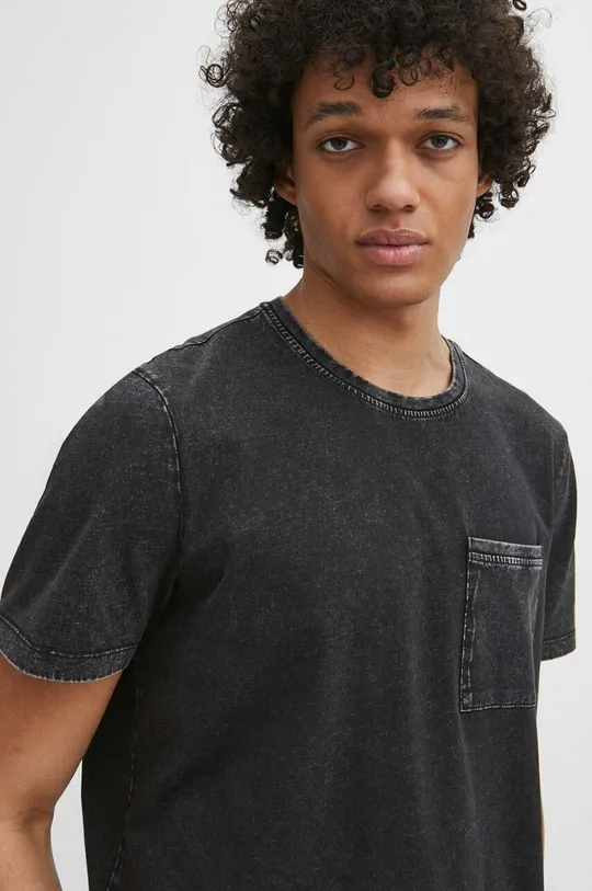 szary T-shirt bawełniany męski z efektem sprania kolor szary