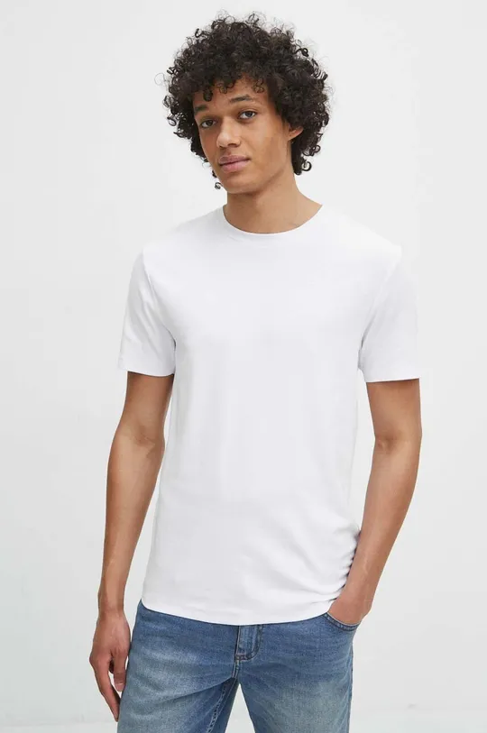 biały T-shirt męski gładki z domieszką elastanu i modalu kolor biały Męski