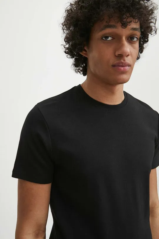 czarny T-shirt męski gładki z domieszką elastanu i modalu kolor czarny