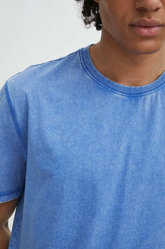 T-shirt bawełniany męski z efektem sprania kolor niebieski Męski