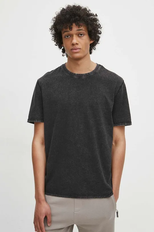 szary T-shirt bawełniany męski z efektem sprania kolor szary