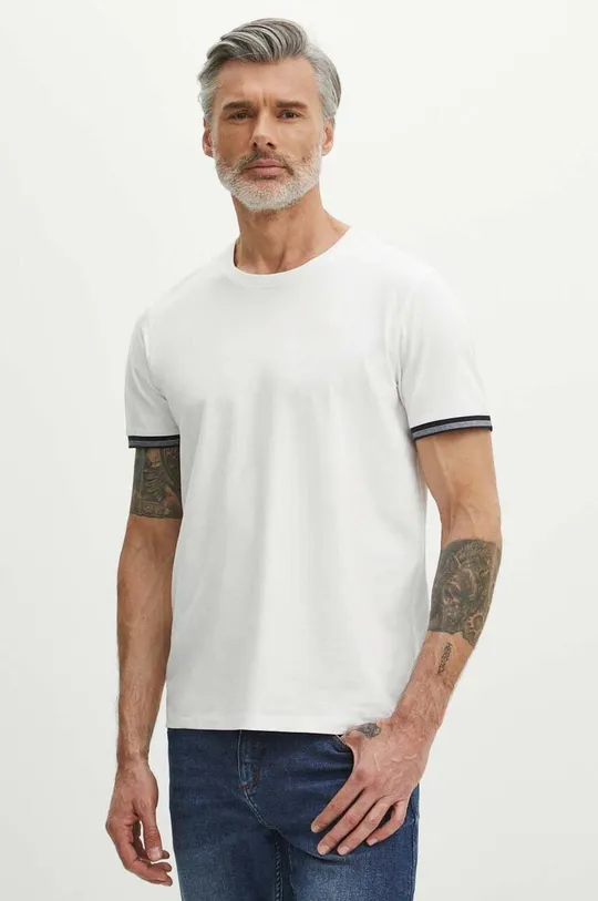 biały T-shirt bawełniany męski z domieszką elastanu gładki kolor biały