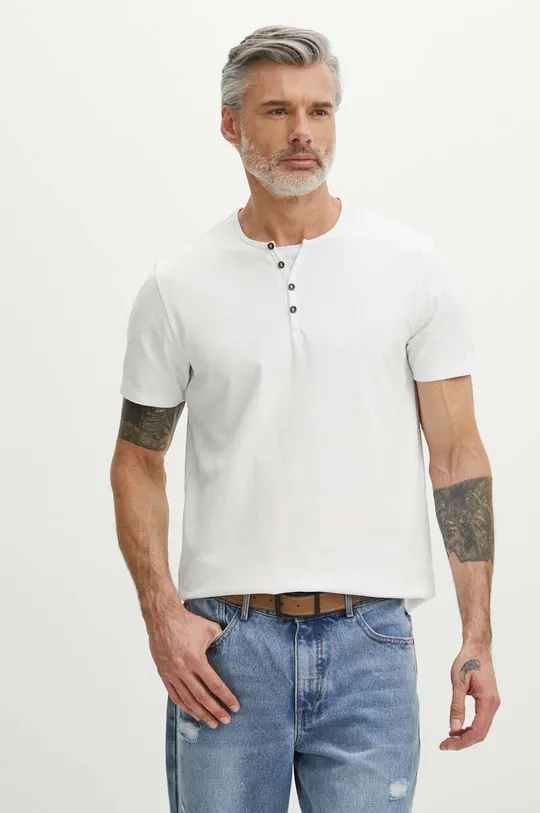 biela Bavlnené tričko pánsky s prímesou elastanu biela farba Pánsky