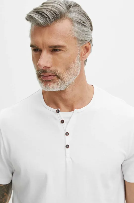 biela Bavlnené tričko pánsky s prímesou elastanu biela farba