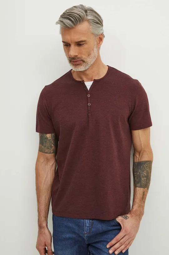 burgundské Bavlnené tričko pánske s prímesou elastanu bordová farba