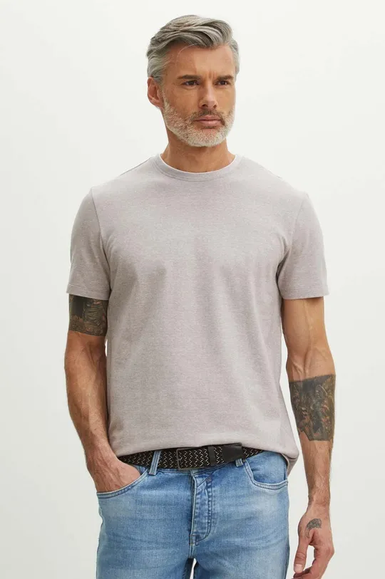 beżowy T-shirt bawełniany męski z domieszką elastanu kolor beżowy Męski